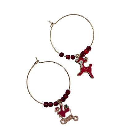 earrings steel gold hoops deer and sled1